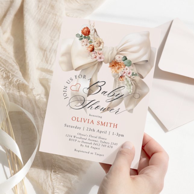 Elegant Blommigt Bow Baby Shower Inbjudningar (Skapare uppladdad)