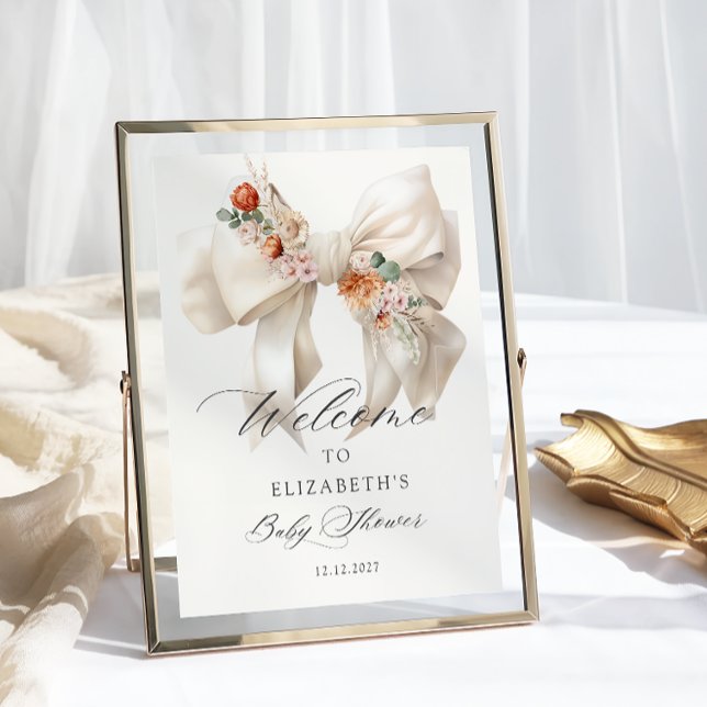 Elegant Blommigt Bow Baby Shower Välkommen Poster (Skapare uppladdad)