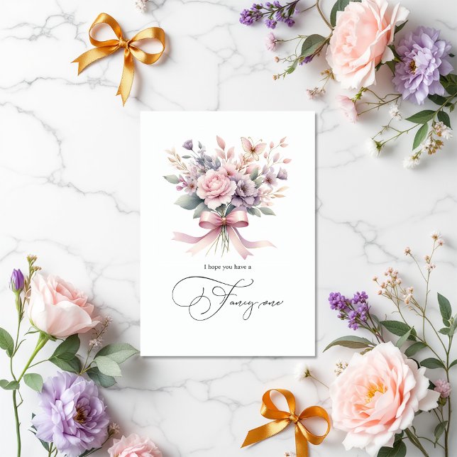 Elegant Blommigt Bow "Finare One" Anpassningsbar f Kort (Elegant Floral Bow "Fancy One" Custom Birthday Card)