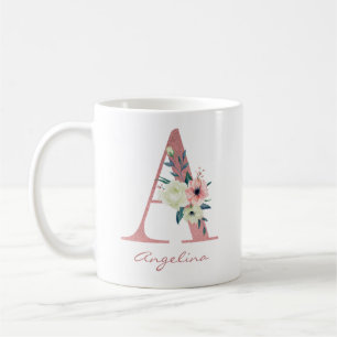 Elegant Blommigt Brev A Rosa och Elfenbenskusten B Kaffemugg