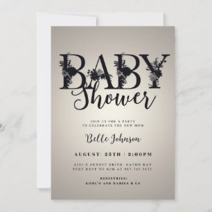 Elegant Blommigt Brev Baby Shower-inbjudan - Pe Inbjudningar
