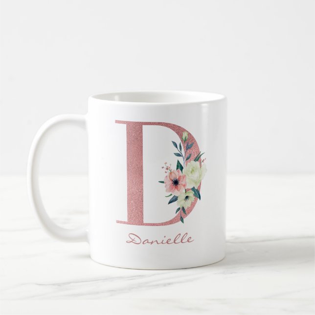 Elegant Blommigt Brev D Rosa och Elfenbenskusten B Kaffemugg (Vänster)