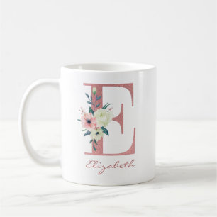 Elegant Blommigt Brev E Rosa och Ivory Bouquet Kaffemugg