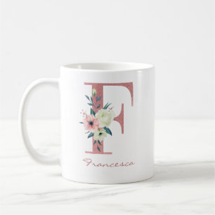 Elegant Blommigt Brev F Rosa och Ivory Bouquet Kaffemugg