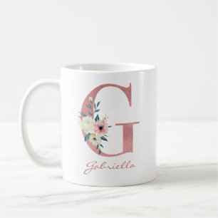 Elegant Blommigt Brev G Rosa och Ivory Bouquet Kaffemugg
