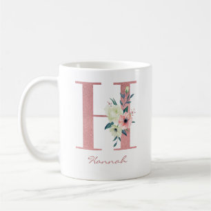 Elegant Blommigt Brev H Rosa och Ivory Bouquet Kaffemugg
