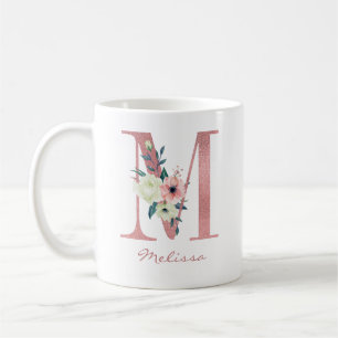Elegant Blommigt Brev M Rosa och Elfenbenskusten B Kaffemugg