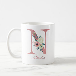 Elegant Blommigt Brev N Rosa och Ivory Bouquet Kaffemugg