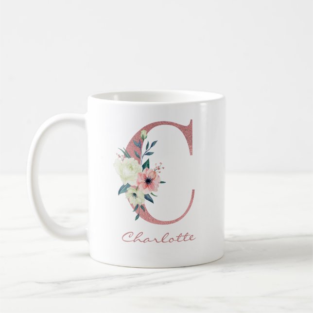 Elegant Blommigt Brev Rosa och Elfenbenskusten Bou Kaffemugg (Vänster)