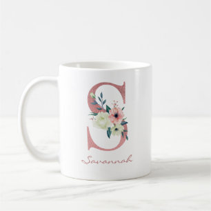 Elegant Blommigt Brev Rosa och Ivory Bouquet Kaffemugg