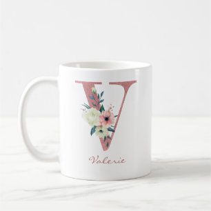 Elegant Blommigt Brev V Rosa och Ivory Bouquet Kaffemugg