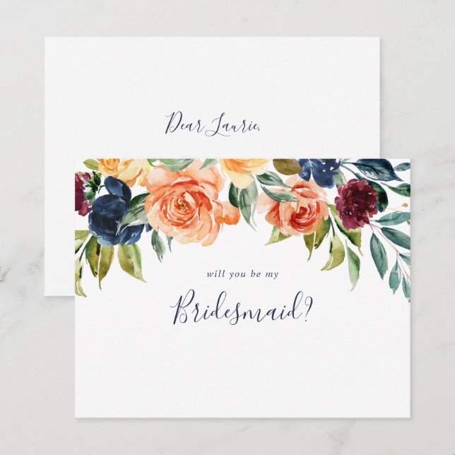 Elegant Blommigt Bridesmaid Frieri anteckningskort (Fram/baksida)