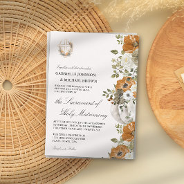 Elegant Blommigt Bright Orange Nuptial Mass Bröllo Inbjudningar
