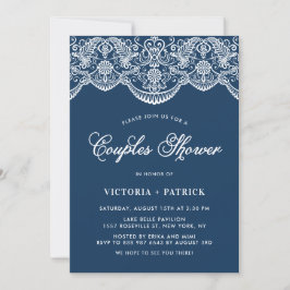 Elegant Blommigt Brocade Snöre Blue Par Shower Inbjudningar