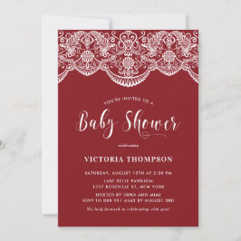 Elegant Blommigt Brocade Snöre Red Baby Shower Inbjudningar