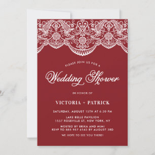 Elegant Blommigt Brocade Snöre Red Möhippa Inbjudningar
