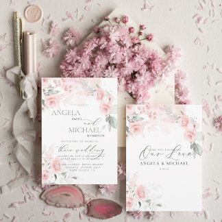 Elegant Blommigt Bröllbjudan Boho Rosa Inbjudningar
