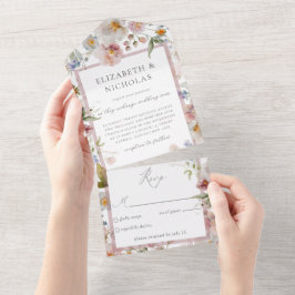Elegant Blommigt Bröllop alla i en inbjudan