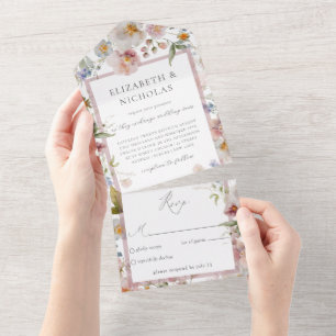 Elegant Blommigt Bröllop alla i en inbjudan