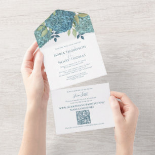 Elegant Blommigt Bröllop Blue Hydrangeas QR-kod