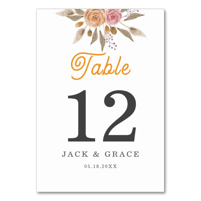 Elegant Blommigt Bröllop Bordsnummer (Framsidan)