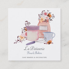 Elegant Blommigt Bröllop Cake Makers Bakery Baking Fyrkantigt Visitkort