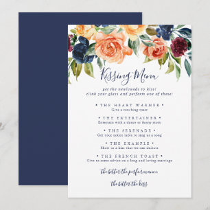 Elegant Blommigt Bröllop Kissing Menu Game Card