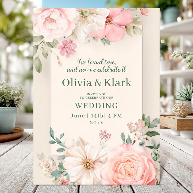 Elegant blommigt bröllop-kort inbjudningar (Skapare uppladdad)