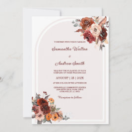 Elegant Blommigt Bröllop med Burgundy och Peach Inbjudningar