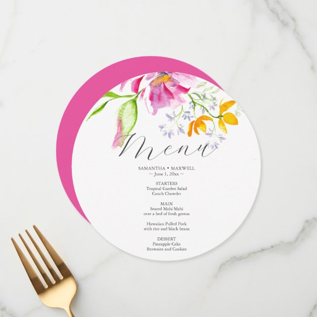 Elegant Blommigt Bröllop Menus Rosa Meny (Fram/Back In Situ)