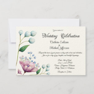 Elegant Blommigt Bröllop Mjuk Botaniska Romantik Inbjudningar