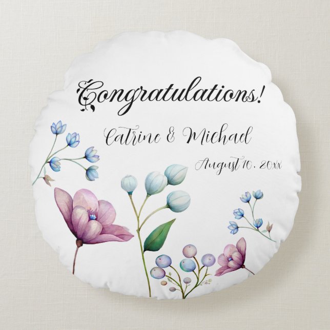 Elegant Blommigt Bröllop Mjuk Botaniska Romantik Rund Kudde (Framsidan)