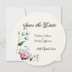 Elegant Blommigt Bröllop Mjuk Botaniska Romantik Spara Datumet