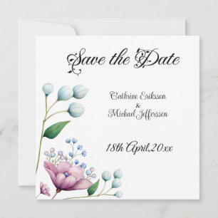 Elegant Blommigt Bröllop Mjuk Botaniska Romantik Spara Datumet