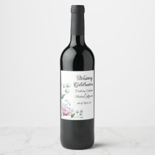 Elegant Blommigt Bröllop Mjuk Botaniska Romantik Vinflaska Etikett