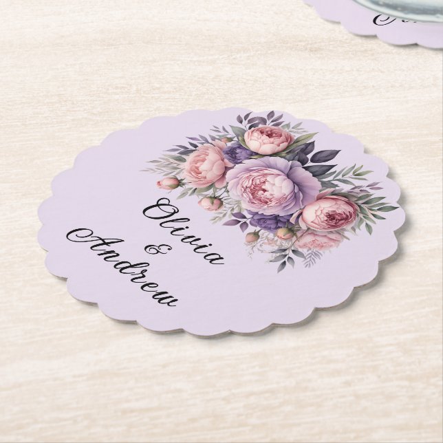 Elegant Blommigt Bröllop Mjuk Pastel Färg Underlägg Papper (Vinklad)