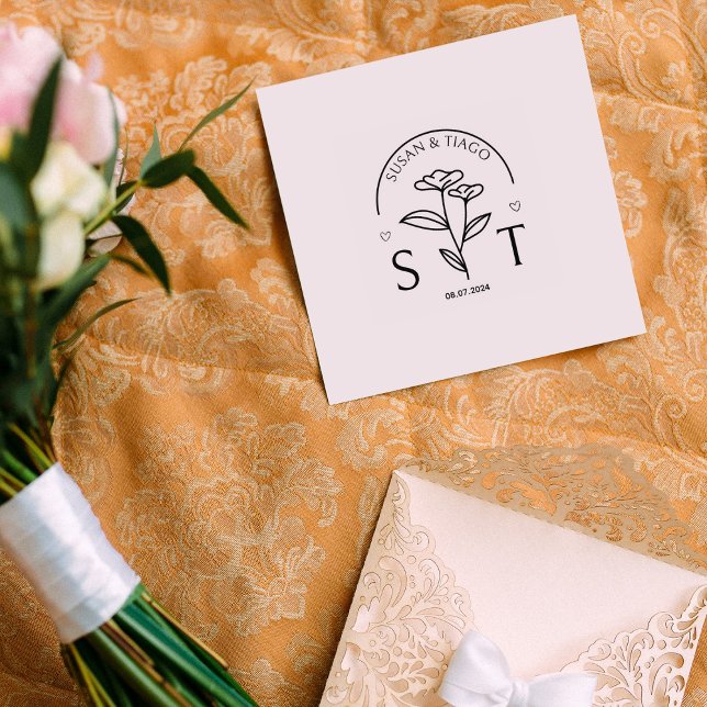 Elegant Blommigt Bröllop Monogram Stämpel (Skapare uppladdad)