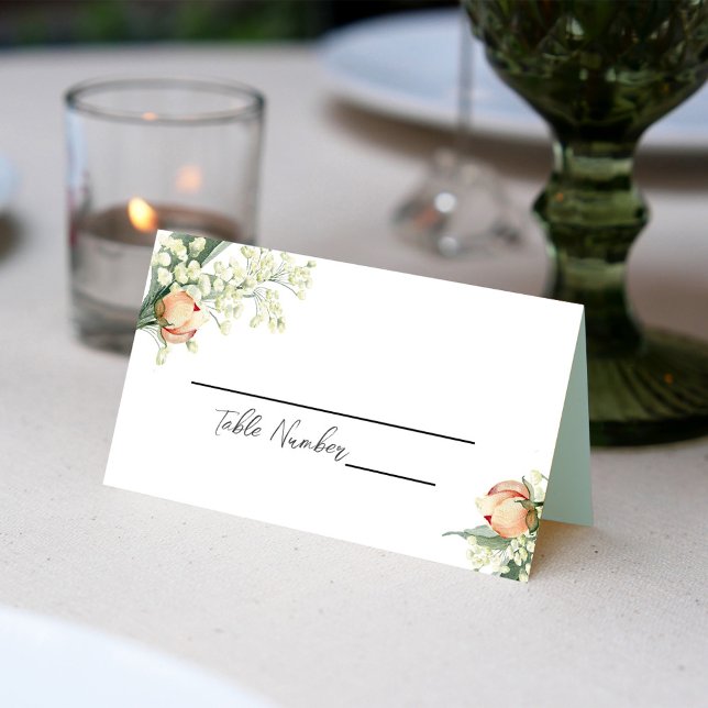Elegant Blommigt Bröllop-monteringskort Kort (Peach floral wedding table place card.)