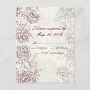 Elegant Blommigt Bröllop OSA Cards Vin Red Cream Kort