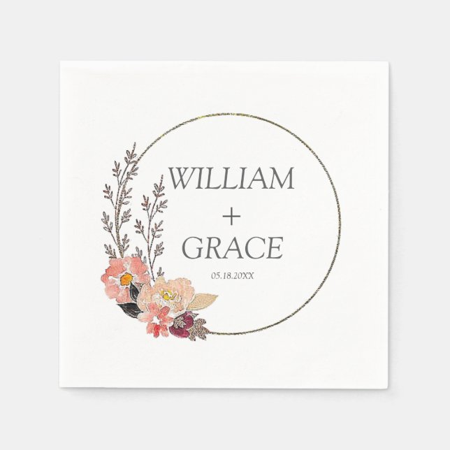 Elegant Blommigt Bröllop Pappersservett (Framsidan)