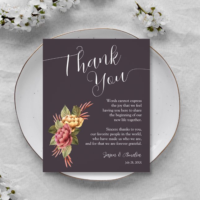 Elegant Blommigt Bröllop Plate Tack (Terracotta Floral Wedding Reception Plate Thank You Cards)
