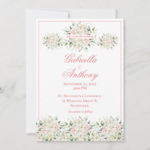 Elegant Blommigt Bröllop Rosa Chic Script Bröllop Inbjudningar