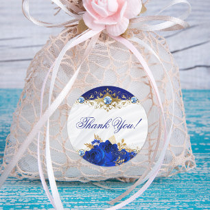 Elegant Blommigt Bröllop Royal Blue Tack Runt Klistermärke