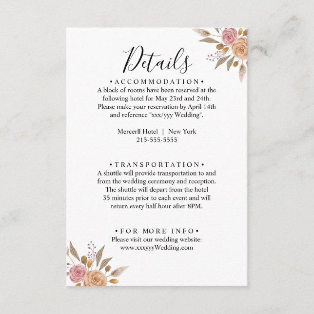 Elegant Blommigt Bröllop Tilläggskort (Framsida)