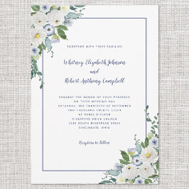 Elegant Blommigt Bröllop Vattenfärgsvit blå Chic Inbjudningar