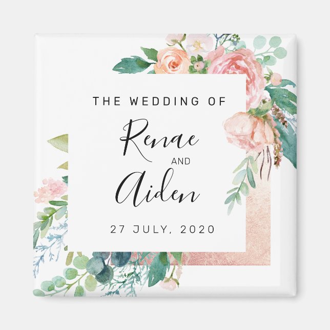 Elegant blommigt bröllopsfavör, bröllop magnet (Framsidan)