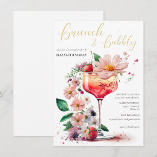 Elegant Blommigt Brunch & Bubly Möhippa Inv. Inbjudningar