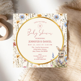 Elegant Blommigt Bunny Beige Baby Shower Inbjudningar