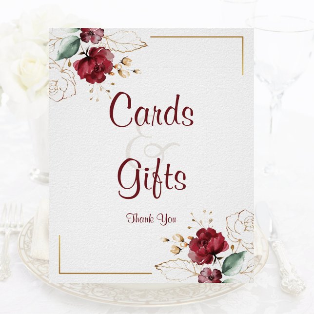 Elegant Blommigt Burgundy Guld Watercolor Tabletop Poster (Skapare uppladdad)