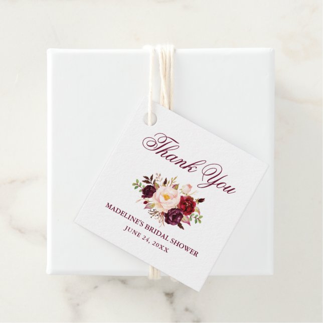 Elegant Blommigt Burgundy-Möhippa Gåvor Etiketter (På plats)